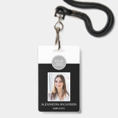 黒い従業員名ロゴの写真企業の作品 バッジ (正面（ネックストラップ付）)