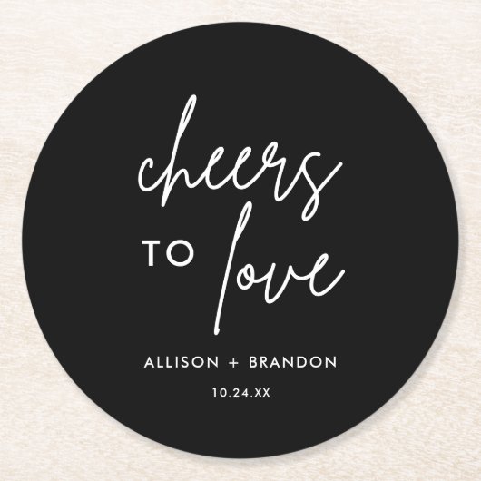 黒い応援を愛パーソナライズされたす結婚る ラウンドペーパーコースター (正面)
