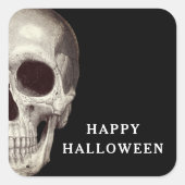 黒い怖いドクロ ハッピーハロウィン スクエアシール (正面)