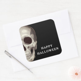 黒い怖いドクロ ハッピーハロウィン スクエアシール