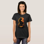 黒い怖い猫のかぼちゃのハロウィンデザイン 猫好き Tシャツ (正面フル)