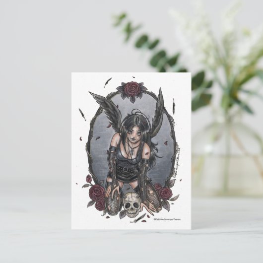 黒い悲惨さの天使の郵便はがき ポストカード (スタンド正面)