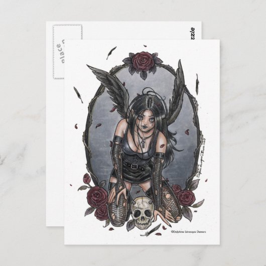 黒い悲惨さの天使の郵便はがき ポストカード (正面/裏面)