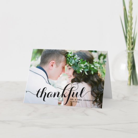 黒い感謝の書モダン道の写真結婚の サンキューカード (正面)