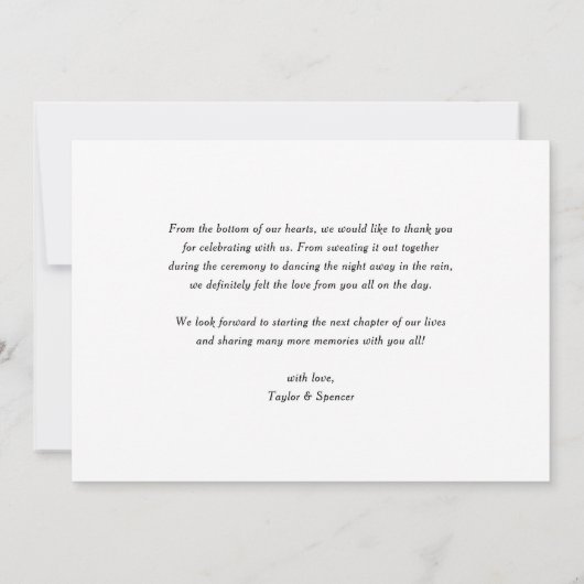 黒い感謝の書モダン道の写真結婚の サンキューカード (裏面)