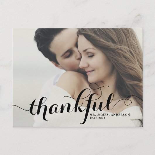 黒い感謝の書道写真結婚の感謝 ポストカード (正面)