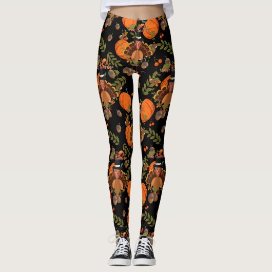 黒い感謝祭のトランプの七面鳥 レギンス (正面)