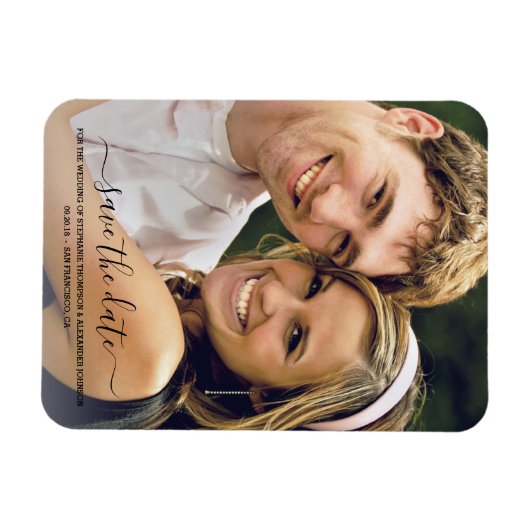 黒い手かわいらしのレタリング写真の日付を保存 マグネット (横)