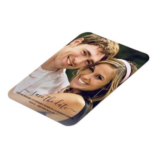 黒い手かわいらしのレタリング写真の日付を保存 マグネット (左側)