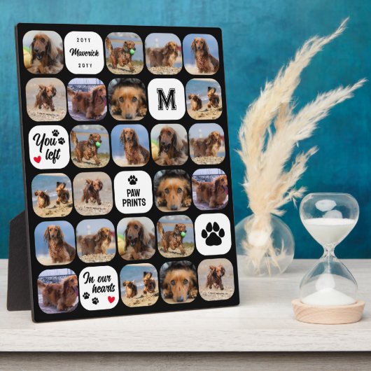 黒い手のプリントハートコラージュ犬メモリアル フォトプラーク (側面)