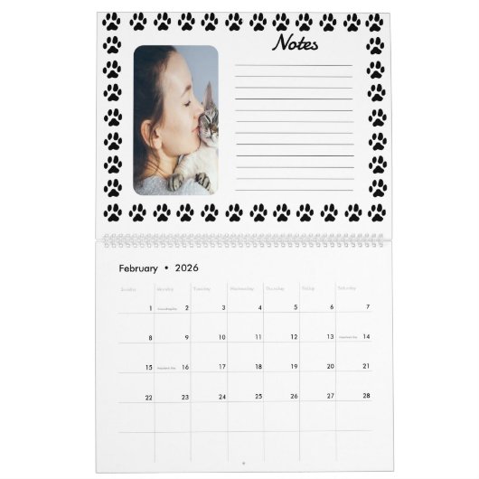 黒い手の印刷パターンでカスタマイズ可能なカレンダー カレンダー (2月 2026)