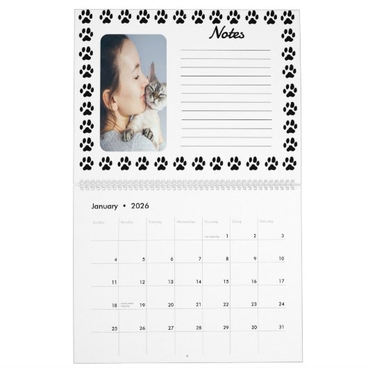 黒い手の印刷パターンでカスタマイズ可能なカレンダー カレンダー (1月 2026)