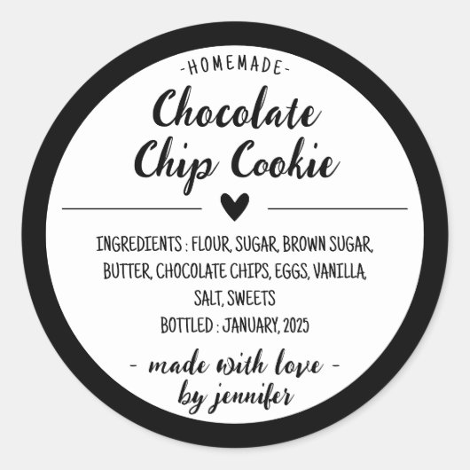 黒い手作りのチョコレートチップクッキー ラウンドシール (正面)