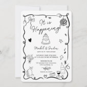 黒い手図解入りの、写真付きの引き結婚写真 招待状 (正面)