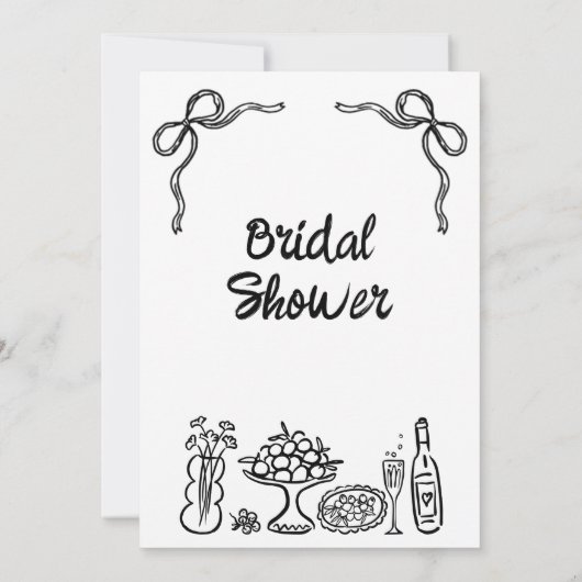 黒い手描お洒落きブライダルブランチのシャワー 招待状 (裏面)