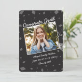 黒い手描きの落書き卒業招待状 招待状 (スタンド正面)