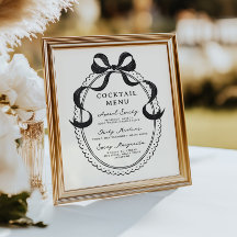 黒い手描きボウフレームカクテルメニュー