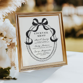 黒い手描きボウフレームカクテルメニュー ポスター