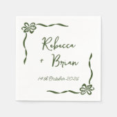 黒い手描きリボンのスケッチ結婚の スタンダードカクテルナプキン (正面)