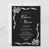 黒い手描きリボンのスケッチ結婚の 招待状 (正面)
