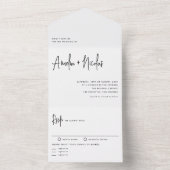 黒い手書きモダンタイポグラフィ結婚の オールインワン招待状 (内側)