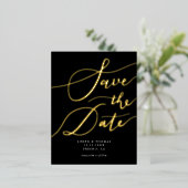 黒い手書き書日付を保存 箔招待状ポストカード (立ち正面)