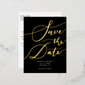 黒い手書き書日付を保存 箔招待状ポストカード (正面/裏面)