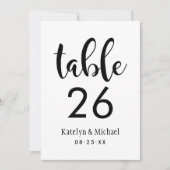 黒い手書き結婚スクリプトの表番号 招待状 (正面)