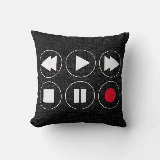 黒い技術アイコンは速遊く前に巻き戻す クッション (正面)