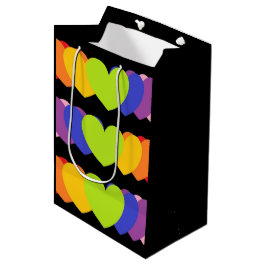 黒い抱き枕とレインボーハート  ミディアムペーパーバッグ