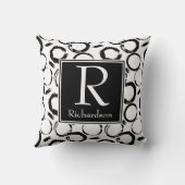 黒い抽象芸術モノグラムの円 クッション (裏面)