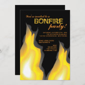 黒い招待状の篝火のパーティーのキャンプファイヤーの炎 招待状 (正面/裏面)