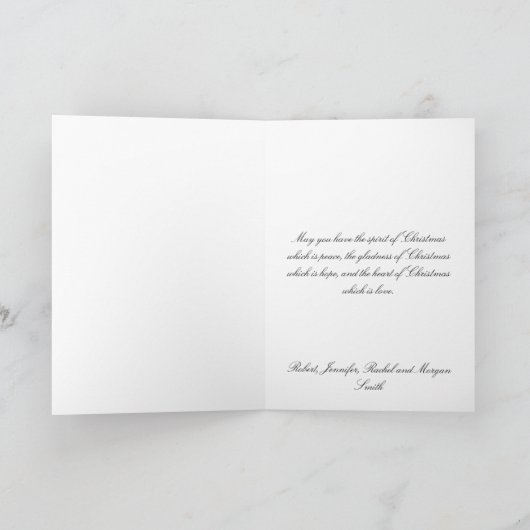 黒い挨拶状のモダンなホワイトクリスマスの木 シーズンカード (内部)