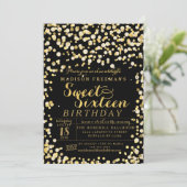 黒い擬似金ゴールドホイルの紙吹雪の菓子16のパーティー 招待状 (スタンド正面)