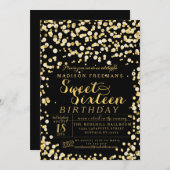 黒い擬似金ゴールドホイルの紙吹雪の菓子16のパーティー 招待状 (正面/裏面)