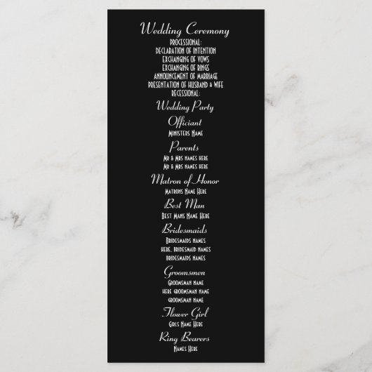 黒い教会の結婚式のプログラムに白いバラ プログラム (裏面)