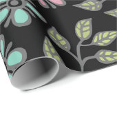 黒い数々の背景ギフト上の色パステルフローラ ラッピングペーパー (ロールコーナー)