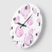 黒い数字の付いたピンク色の泡 ラージ壁時計 (傾斜)