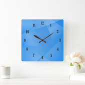 黒い数字の繊細な青いひだ スクエア壁時計 (ホーム)