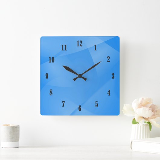 黒い数字の繊細な青いひだ スクエア壁時計 (ホーム)