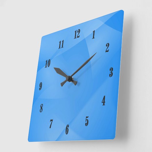 黒い数字の繊細な青いひだ スクエア壁時計 (傾斜)