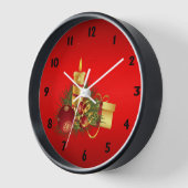 黒い数字を持つ赤いクリスマス 壁時計 (傾斜)