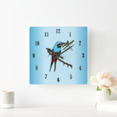 黒い数字を持つ青い鳥 スクエア壁時計 (ホーム)