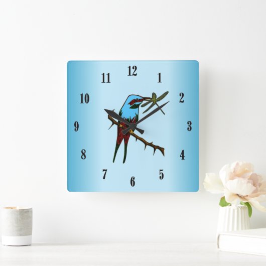 黒い数字を持つ青い鳥 スクエア壁時計 (ホーム)
