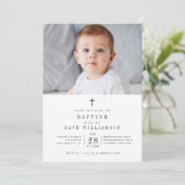 黒い文字の写真の洗礼の招待 招待状 (スタンド正面)