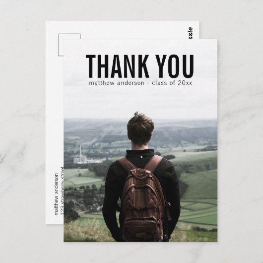 黒い文字の男性向け卒業お礼ポストカード ポストカード (正面/裏面)