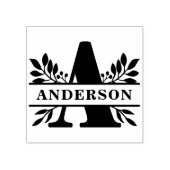 黒い文字の葉の分割モノグラム ラバースタンプ (インプリント)