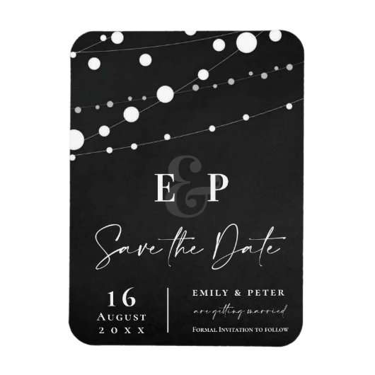 黒い文字列ライトモノグラム結婚式の日付を保存 マグネット (縦)