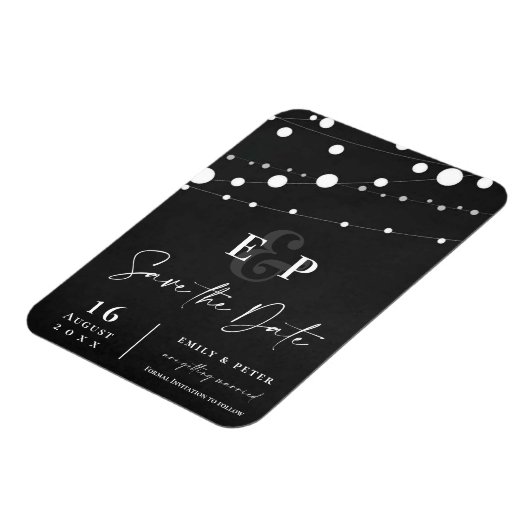 黒い文字列ライトモノグラム結婚式の日付を保存 マグネット (左側)