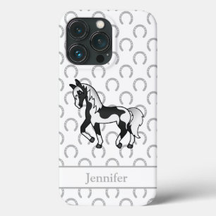 黒い斑のある馬のキャラクターイラスト iPhone 13 PROケース